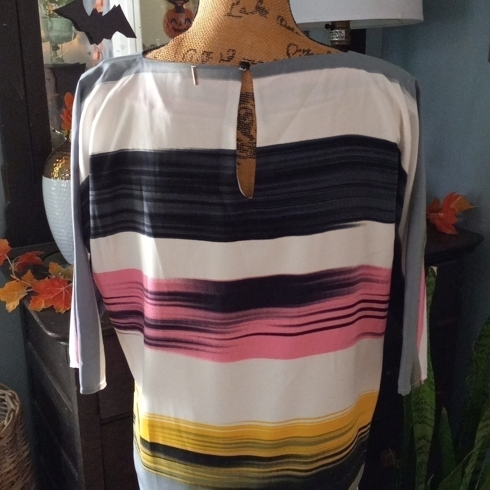 MISA Los Angeles White Multicolor Striped Dolman Sleeve Shift Dress XS - Picture 9 of 13